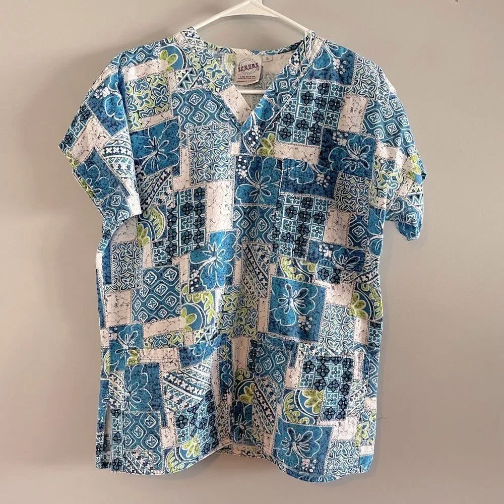 SCRUBS Multi-color Pattered Patchwork Scrub Top